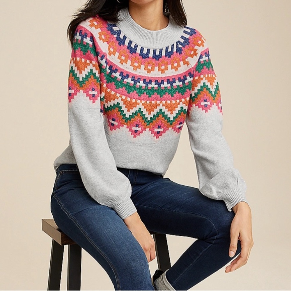 Fair Isle Mock Neck Sweater